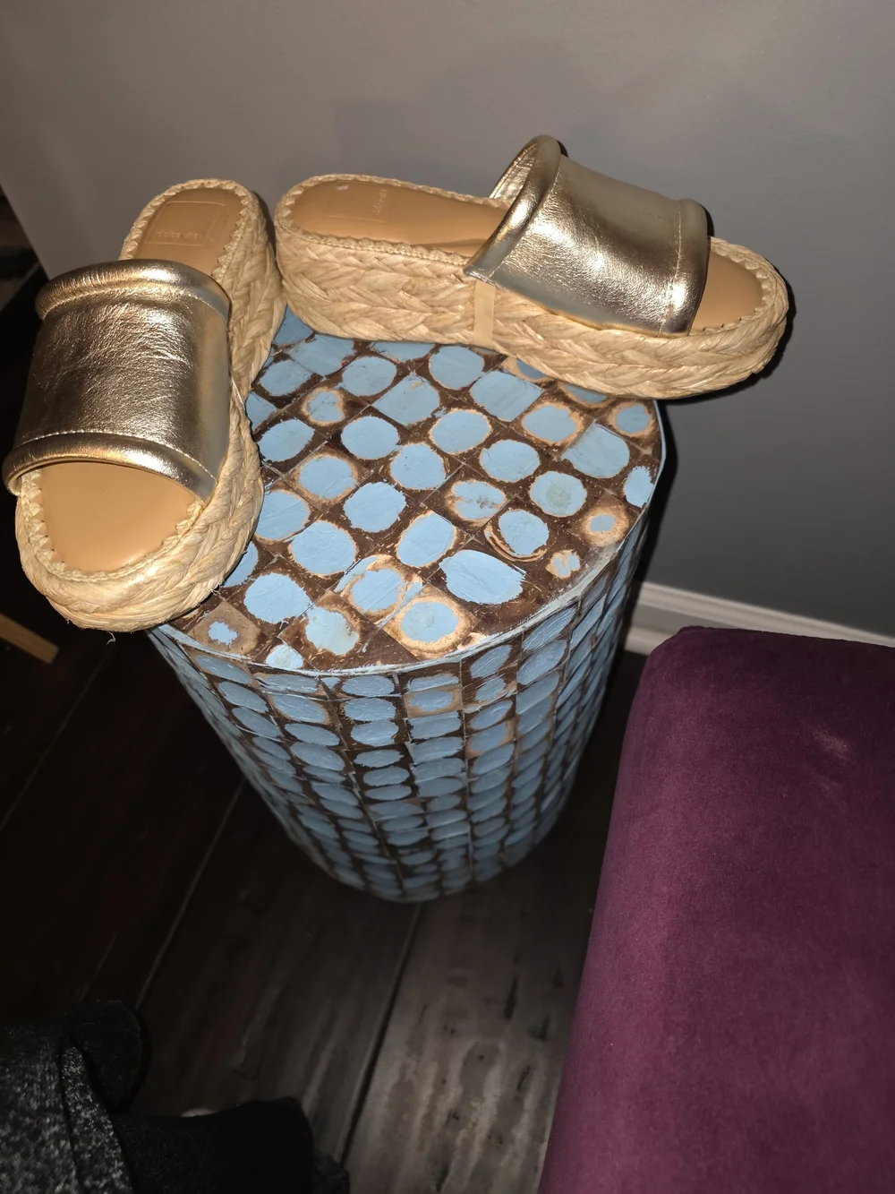 Dolce Vita Metallic Slide Espadrille Sandals in Gold Wedge